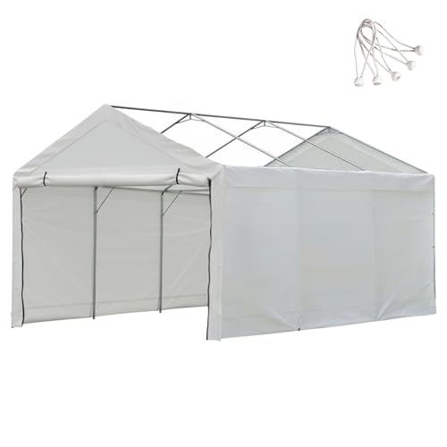 10x20 ft Carport Canopy Enclosure Kit - Heavy-Duty Waterproof Tarp with UV Protection, Easy Install Sidewalls, Back Panel and 2 Zipper Door (Frame and Canopy NOT Included)