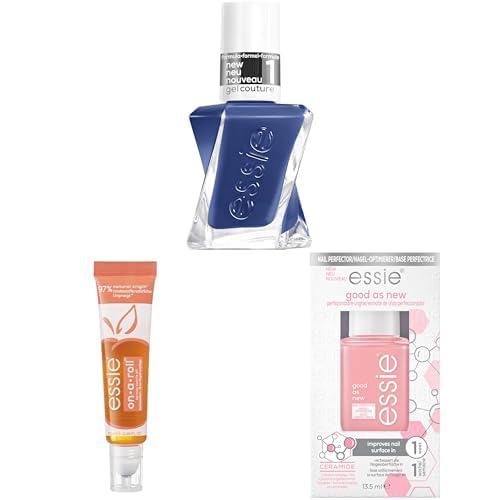essie Nagellack-Bundle: Gel Couture, Farbe: Nr. 552 statement peace, Blau + on a roll apricot Nagelöl & Cuticle Oil + good as new Nail Perfector