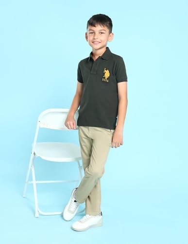 Image of U.S. Polo ASSN. Kids Trousers for Boys - Cotton Stretch Fabric, Mid-Rise Waist, Twill Weave Casual Trousers for Boys