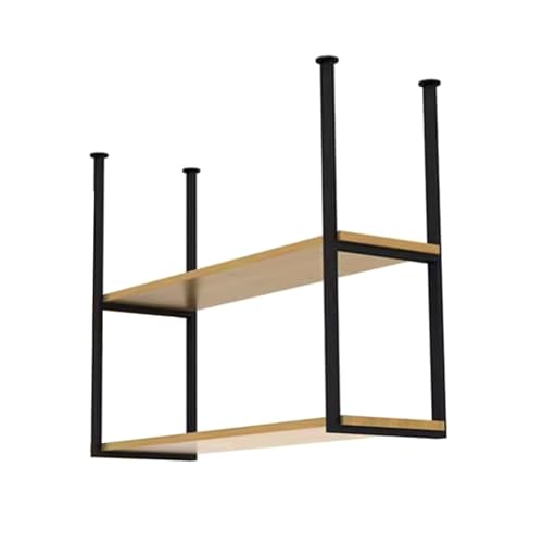 Étagère flottante de plafond à 2 couches en bois et métal noir pour bar et cuisine 150x30x80cm - 2