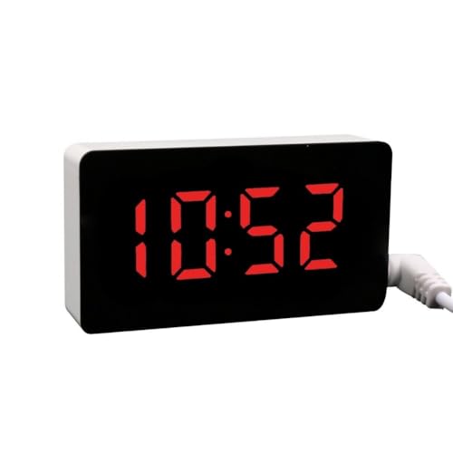EBILUN LED Mini Digital Alarm Clock, Plug-in Use,Temperature Display,Mirror Surface, for Bedroom Living Room Home Decor (Red)