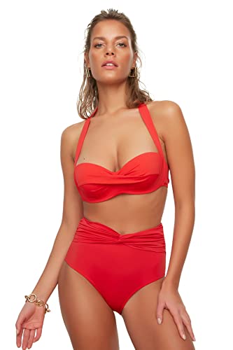 Trendyol Nudo con Cintura Alta Detallada Parte Inferior de Bikini, Rojo, 40 para Mujer Cover