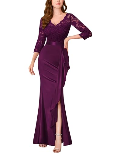 Image of MISSMAY Women's Vintage Floral Lace Ruffle Half Sleeve Evening Party Formal Long Dress