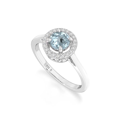 Natural Gemstone Round Halo Rings for Women in 925 Silver/18K Yellow/Rose Gold Vermeil, Birthstone Jewelry Gifts for Her Birthday, Wedding Anniversary, Christmas, Mothers Day, Graduation