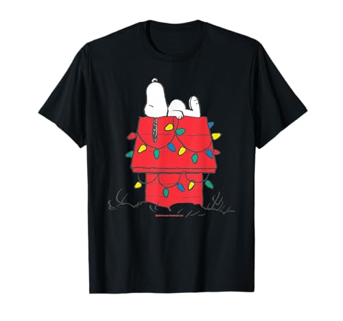 Peanuts Snoopy Retro Weihnachten Hundehütte Urlaub Comic Lichter T-Shirt