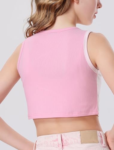 Image of EXARUS Girls Crop Tank Top Dance Hip Hop Outfits Cheer Cropped Top | Kids Tween Youth Summer Athletic Dance Convention Fitted Gymnastics Sleeveless Clothes