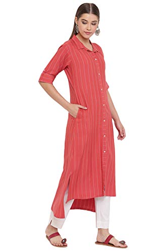 Image of Janasya Women's Orange Rayon Kurta with Pocket