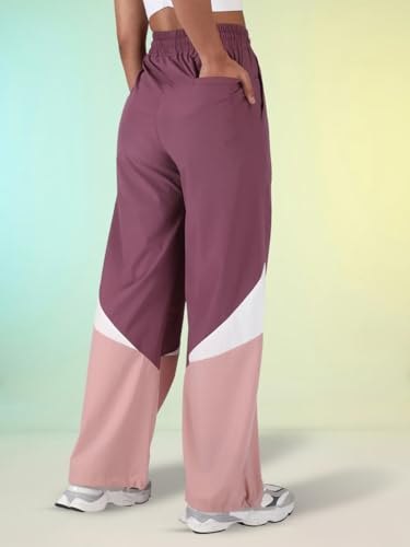 Image of CHKOKKO Women's Nylon Track Pants with Colorblock Design | Lightweight Breathable Sports Pant | Relaxed Fit Activewear for Workout, Training & Everyday Comfort