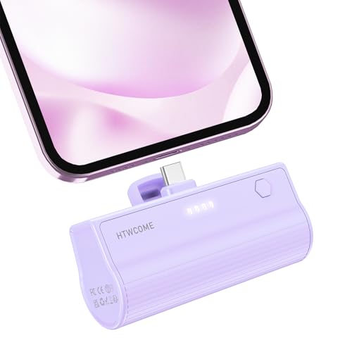 HTWCOME Mini Power Bank 5000mAh, USB-C 20W Power Bank con carga rápida, compatible con iPhone15/16 Pro Max/16 Pro / 15, Samsung Series, Xiaomi Huawei Oppo, iPad, AirPods y Android (morado)