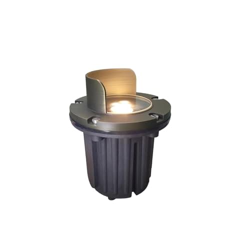 MALORY Brass Top Cover Landscape Well Lights, (6''H) 12V Low Voltage Outdoor In Ground Lights,Anti-Glare Waterproof Landscape Lighting for Pathway, Driveway (Shield Top, 1-Pack Without Bulb)