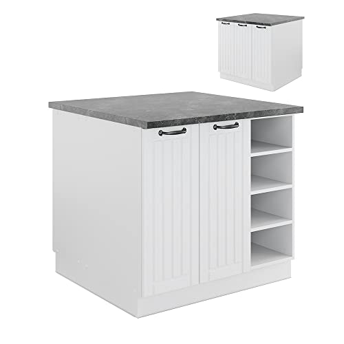 Vicco Kücheninsel Fame-Line, Weiß Landhaus/Weiß, 90 cm ohne Arbeitsplatte, zur flexiblen Erweiterung mit weiteren Küchenmodulen