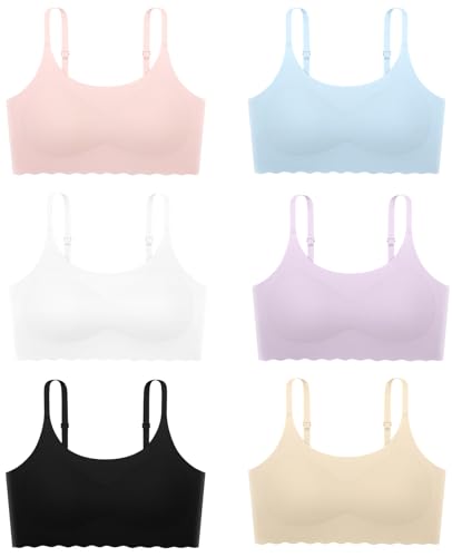 Finihen Girls Training Bra Seamless No Show Sports Bra with Removable Padding for Teens Girl Size 10-12 Years Mixed Color.