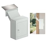 Pochar Through-The-Wall Drop Box with Rainproof Cover | Heavy Duty Through Wall Mailbox with 10-Inch Adjustable Chute | Rainproof Locking Drop Safe for Mail, Rent, Checks, Cash, and Keys(White)