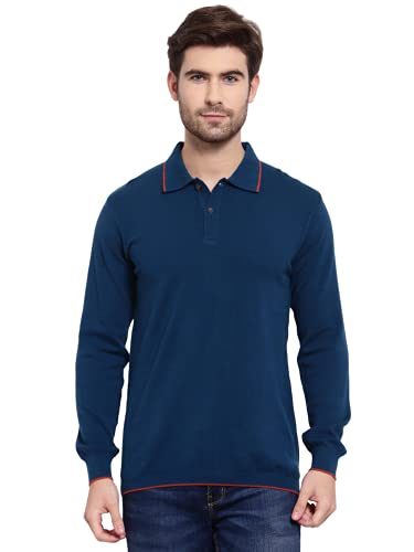 Image of Kalt Mens Basic Solid Full Sleeves Polo Cotton Blend Knitted Regular Fit Polo-Neck T-Shirts with Collar Stylish