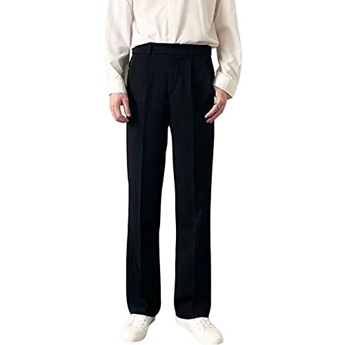 Men's Saggy Wide-Leg Suit Pants Pleat-Front Pant with Hidden Expandable Waist Stretch Texture Weave Slim Fit Pant