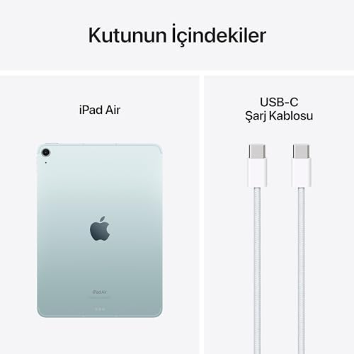 Apple iPad Air 11 inç (M2): Liquid Retina ekran, 128 GB, Uzun kenarda konumlandırılmış 12 MP Ön Kamera/12 MP Arka Kamera, Wi-Fi 6E ve eSIM, Touch ID, Tüm Gün Süren Pil Ömrü — Mavi - Görsel 6