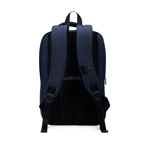 Image of Tommy Hilfiger Unisex Laptop Backpack LUMO | Twill & PU Dual-Material Design with WR Zippers | Trolley Sleeve | Backpack for Office, Work and College