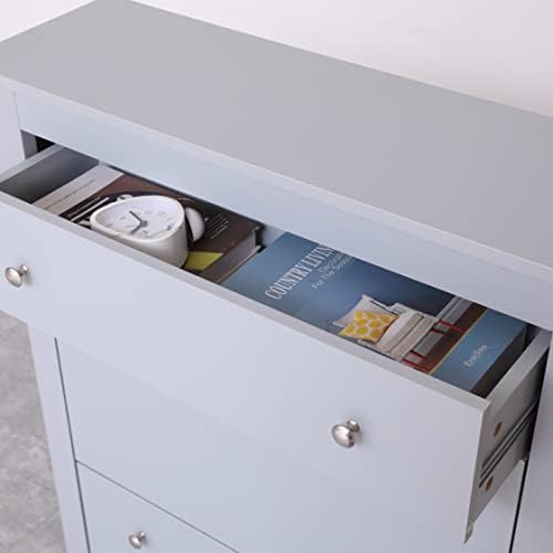 Hi-Well Hallway Furniture 1 Drawer and 2 Doors Shoe Cabinet with One Layer Hallway Storage Cabinet Freestanding Unit Modern Style- Grey Painted,80x25x108cm