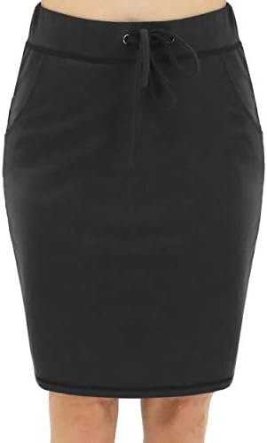 BENANCY Women's High Waist Stretch Pencil Skirt with Pockets Black XL