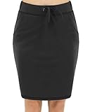 BENANCY Women's High Waist Stretch Pencil Skirt with Pockets Black M