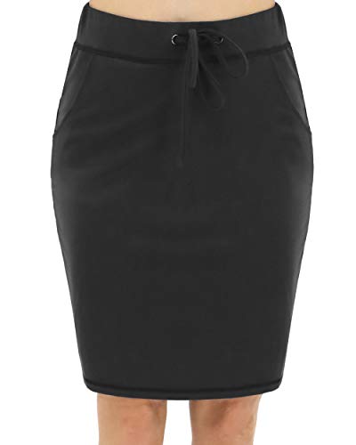 Benancy Women's High Waist Stretch Pencil Skirt With Pockets Black Xl #TOP26