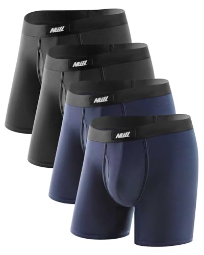 Nullktie Mens Boxer Briefs with Fly, Micro Modal Underwear with 3D Pouch, No Riding Up, 4 Pack