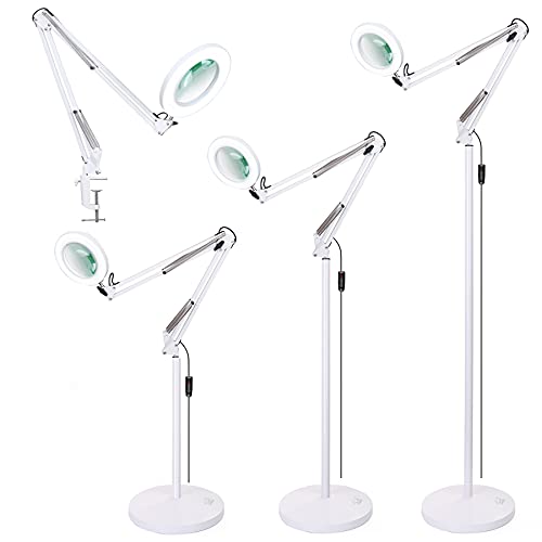 Holiday Deals 🛒 KIRKAS Magnifying Floor Lamp, 3-in-1 Daylight Super Bright 2.25x Facial Magnifier Light with Utility Clamp, Dimmable Full Spectrum Natural Sunlight LED Standing Light Desk Lamp-for Reading Task-White