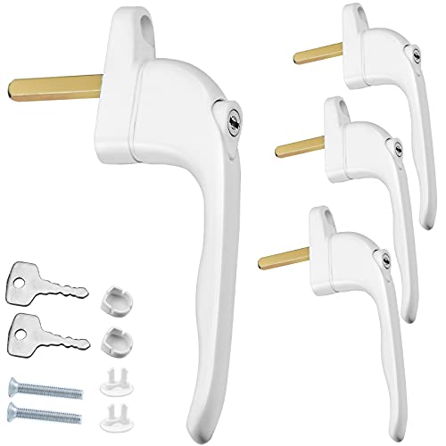 HongBoom Window Handle,4Pcs Inline Locking Universal Espag Handles White Aluminum Lockable Replacement Handle with 43mm Spindle Length for Indoor & Outdoor UPVC Windows