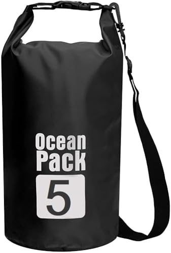 Image of AMIRATE PVC Waterproof Dry Bag Sack - Floating Ocean Bag Pack for Camping, Hiking, Boating & Travel, Durable Water-Resistant Storage, Black Color (5 Liter)