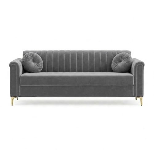 Image of FURNY Dorino 3 Seater Fabric Sofa Set (Light Grey) Premium Velvet Finish Durable & Comfortable Ideal for Living Room