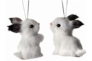 The Bridge Collection Furry Rabbit Ornaments - Set of 2 - Cute Bunny Christmas Ornaments