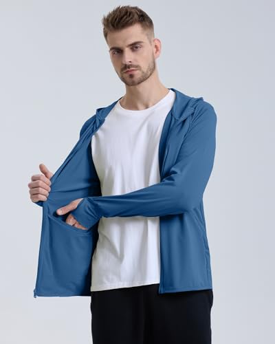 Locachy Jaqueta masculina com capuz e zíper completo, com proteção solar FPS 50+, manga comprida, pa