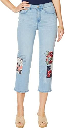 DG2 Diane Gilman Stretch Embroidered Cropped Jean 654-662 Chambray