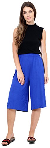 Red Olives Womens Ladies Plain 3/4 Length Short Palazzo Trousers Casual Wide Leg Culottes Pants Plus Sizes UK 16-26 (28-30, Royal Blue)