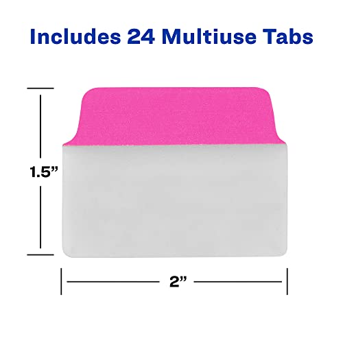 Image of Avery Multiuse Ultra Tabs, 2 inch x 1.5 inch, 2-Side Writable, Neon Pink /Green /Orange, 24 Repositionable Tabs (74753) (Pack of 2)