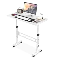 Small Standing Desk Adjustable Height, Mobile Stand Up Desk with Wheels, 32 Inch Portable Rolling Desks Computer Office Workstations for Walking Pad Treadmill White