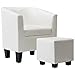 vidaXL Fauteuil avec Repose-Pied Fauteuil avec Tabouret Meuble de Salon Salle de Séjour Chambre à Coucher Maison Intérieur Blanc Similicuir