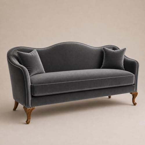 Image of Chaise Lounge Royal Carving Sofa Design Golden Polished and Leatherette Cover (Grey)