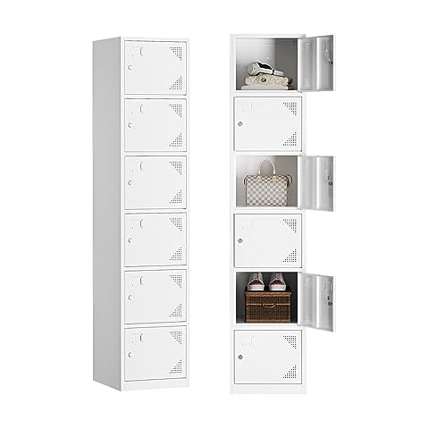 Yizosh Metal Locker with 6 Doors, Tall Steel Storage Lockers for Employees - 71" Locker Storage Cabinets for School, Gym, Home, Office, Garage (White) Cover