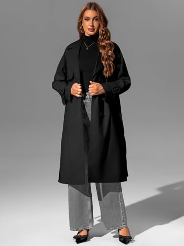 Image of Bellivera Women's Classic Long Windproof Trench Coat With Belted Waist