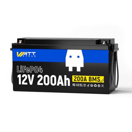 WattCycle 12V 200Ah LiFePO4�����_�S���`�E���C�I���o�b�e���[�A15000�T�C�N���A200A BMS�����A�ቷ�ی� RV�A�S���t�J�[�g�A�ƒ�p�G�l���M�[�����A�{�[�g�A�}�����A�v���P�[�V�����ɍœK