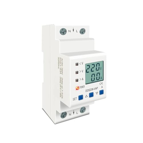Protector de tensión carril DIN 63A con voltímetro y control de consumo eléctrico para hogar