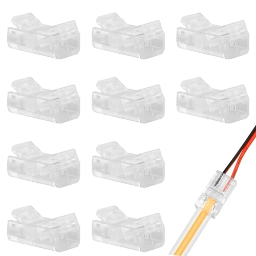WUISOLQP 10pc 2 Pin COB LED Strip Light Connectors - Unwired Solderless Quick Connectors for 8mm Width COB Waterproof LED Strip Lights