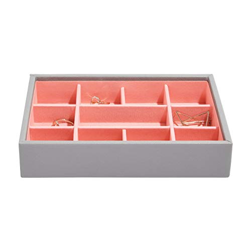 Stackers by LC Designs STACKERS 'MINI SIZE' Dove Grey 11 Section STACKER Jewellery Box with Coral Lining