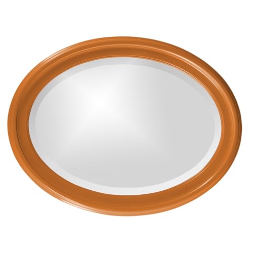 Image of Howard Elliott Collection George Oval Glossy Orange Wall Mirror, Oval Bevelled Hanging Wood Framed Vanity Mirrors for Home Decor, Living Room, Bathroom, Bedroom, or Hallway, 25 x 33 Inch