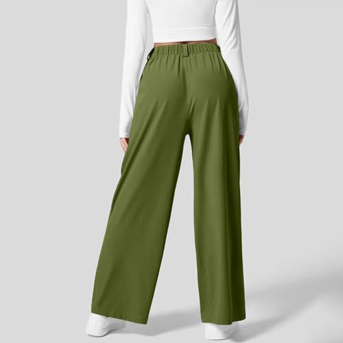 Women Wide Leg Pants Elastic High Waisted Waffle Knit Casual Comfy Palazzo Pants Trousers with Pockets4