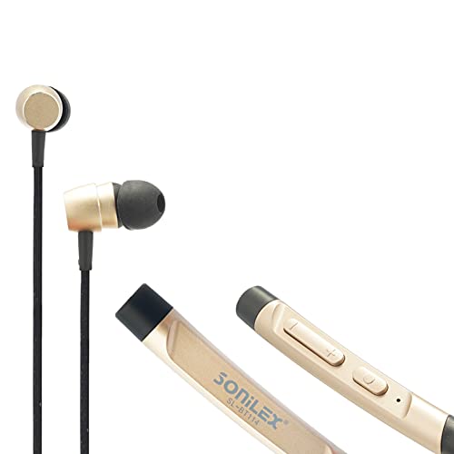 Image of Sonilex BT114 Magnet Wireless Neckband Bluetooth Earphone 5.0,24H Talk time, Earphone Headset Earbud Portable Headphone Handfree, Sweatproof, Noise Cancellation (Black Golden) (SL-BT-114-BLACK)