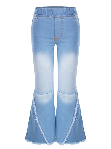 TiaoBug Kids Girls Distressed Flared Jeans Denim Bell-Bottoms Trousers Washed Casual Raw Edge Pants Leggings Streetwear