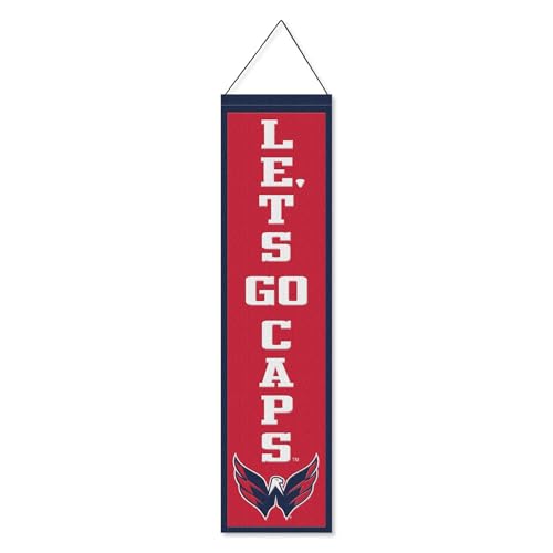 WinCraft Washington Capitals Let's Go Caps 8x32 Inch Vertical Wool Embroidered Hanging Banner