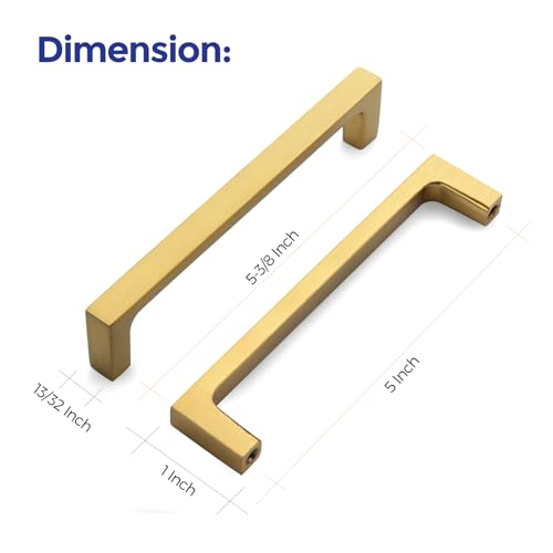 Image of Ravinte Brushed Brass Solid Pulls Cabinet Handles 5 Inch 25 Pack | Solid Zinc, Slim Design, Mounting Screws Included, Kitchen Cabinet Hardware, For Cupboards, Dressers, Drawers
